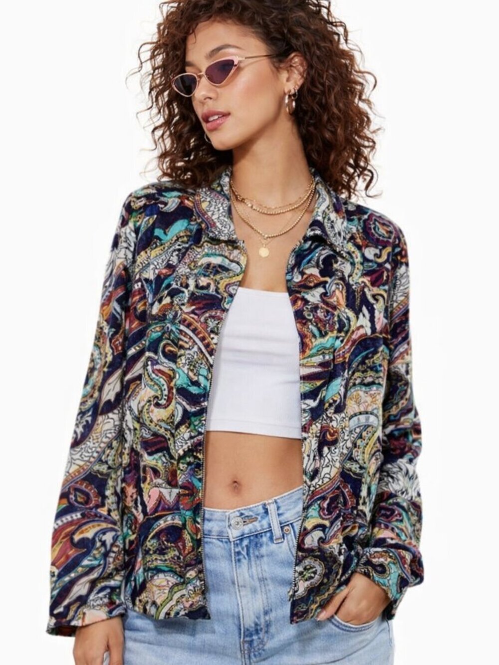 Chico's Jacket Size Extra Large Paisley Green Brown Artsy Boho Maximalist Fun - Picture 11 of 11
